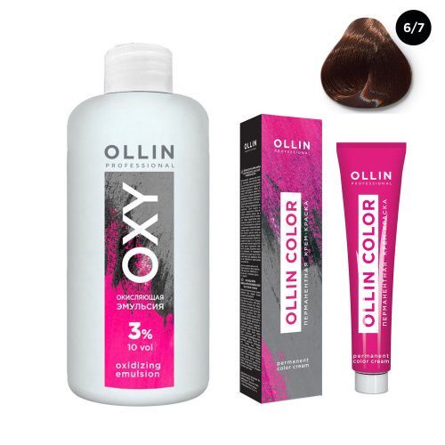 Купить Ollin Professional Color - Набор (Перманентная крем-краска для волос 6/7 темно-русый коричневый 100 мл. Окисляющая эмульсия Oxy 3% 150 мл), Ollin Professional (Россия)