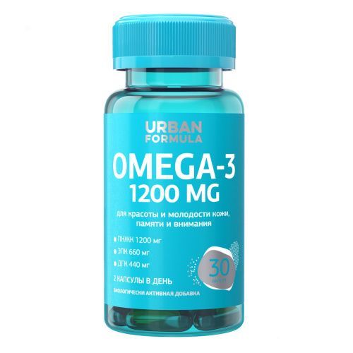 Комплекс "Омега -3" для красоты и молодости кожи, памяти и внимания 1200 мг, 30 капсул Urban Formula (Россия) купить по цене 899 руб.