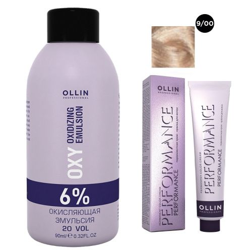 Купить Ollin Professional Performance - Набор (Перманентная крем-краска для волос 9/00 блондин глубокий 100 мл, Окисляющая эмульсия Oxy 6% 150 мл), Ollin Professional (Россия)