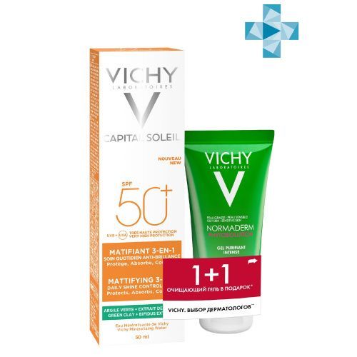 Купить Vichy Capital Ideal Soleil - Набор (солнцезащитный матирующий уход для проблемной кожи 3-в-1 SPF50+ 50 мл, гель для умывания Phytosolution 50 мл), Vichy (Франция)
