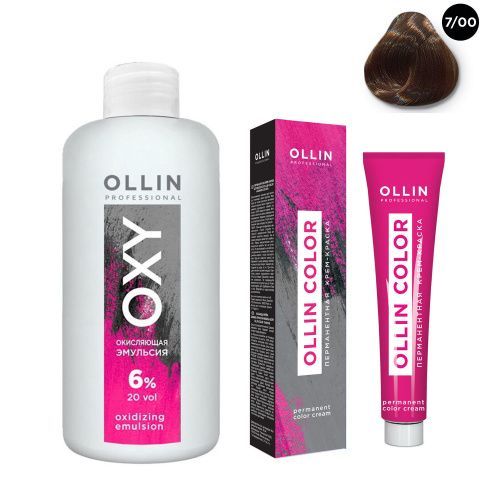Купить Ollin Professional Color - Набор (Перманентная крем-краска для волос 7/00 русый глубокий 100 мл, Окисляющая эмульсия Oxy 6% 150 мл), Ollin Professional (Россия)