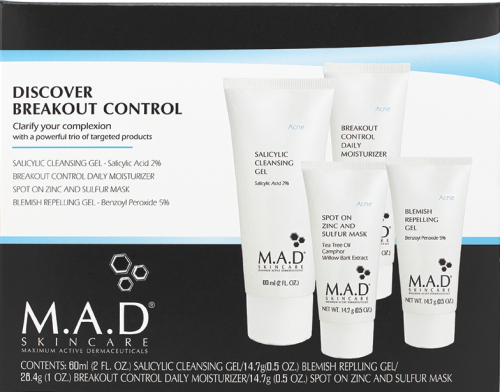 Купить M.A.D. Skincare Acne - Дорожный набор препаратов для жирной, комбинированной и кожи с АКНЕ (очищающий гель 60 мл. подсушивающая маска 14.7 мл, гель для ухода за кожей с Акне 14, 7 мл, увлажняющий крем 28, 4 мл), M.A.D. (США)