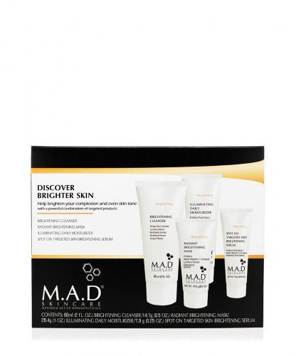 Купить M.A.D. Brightening - Дорожный набор препаратов для осветления кожи (Очищающий гель 60 мл, Восстанавливающая маска 14, 7 мл, Дневной увлажняющий крем 28, 4 мл, Сыворотка для локального использования 7, 3 мл), M.A.D. (США)