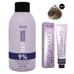 Ollin Professional Performance - Набор (Перманентная крем-краска для волос 10/1 светлый блондин пепельный 100 мл, Окисляющая эмульсия Oxy 9% 150 мл) Ollin Professional (Россия) купить по цене 458 руб.