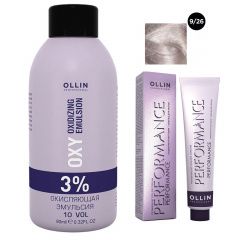 Ollin Professional Performance - Набор (Перманентная крем-краска для волос 9/26 блондин розовый 100 мл, Окисляющая эмульсия Oxy 3% 150 мл) Ollin Professional (Россия) купить по цене 458 руб.