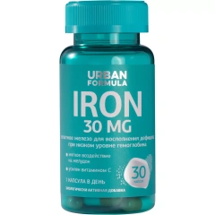 Комплекс Iron для восполнения дефицита железа 30 мг, 30 капсул Urban Formula (Россия) купить по цене 550 руб.