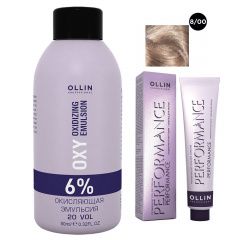 Ollin Professional Performance - Набор (Перманентная крем-краска для волос 8/00 светло-русый глубокий 100 мл, Окисляющая эмульсия Oxy 6% 150 мл) Ollin Professional (Россия) купить по цене 458 руб.