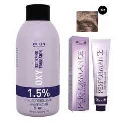 Ollin Professional Performance - Набор (Перманентная крем-краска для волос 7/7 русый коричневый 100 мл, Окисляющая эмульсия Oxy 1,5% 150 мл) Ollin Professional (Россия) купить по цене 458 руб.