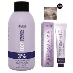Ollin Professional Performance - Набор (Перманентная крем-краска для волос 9/31 блондин золотисто-пепельный 100 мл, Окисляющая эмульсия Oxy 3% 150 мл) Ollin Professional (Россия) купить по цене 458 руб.