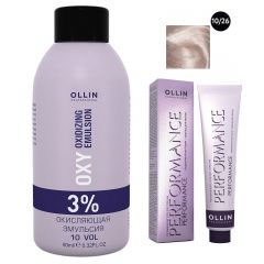 Ollin Professional Performance - Набор (Перманентная крем-краска для волос 10/26 светлый блондин розовый 100 мл, Окисляющая эмульсия Oxy 3% 150 мл) Ollin Professional (Россия) купить по цене 458 руб.