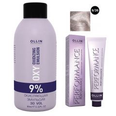 Ollin Professional Performance - Набор (Перманентная крем-краска для волос 9/26 блондин розовый 100 мл, Окисляющая эмульсия Oxy 9% 150 мл) Ollin Professional (Россия) купить по цене 458 руб.